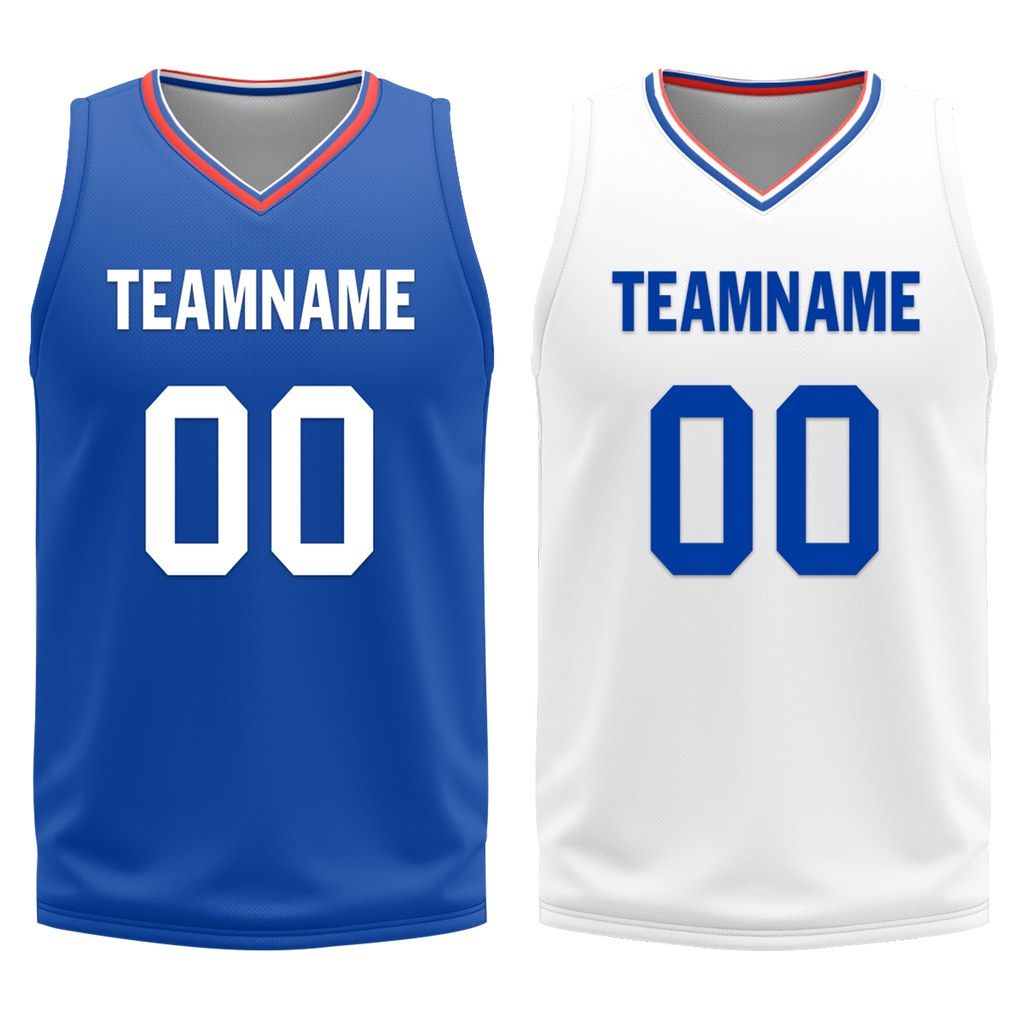 Custom Blue White Classic Style Reversible Basketball Uniform Personalized COOLMAX BBJR-D017031