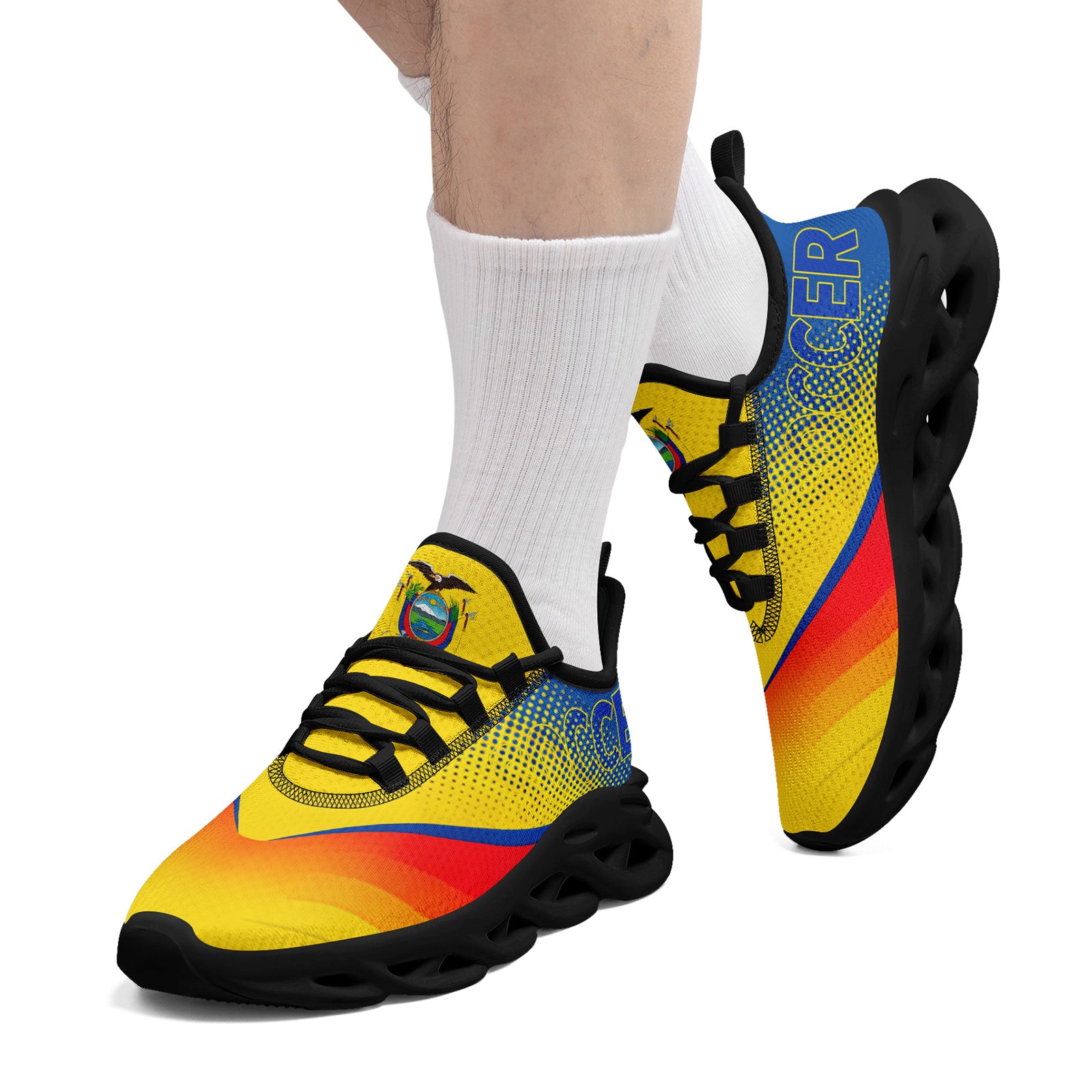 Custom Ecuador 2026 World Cup Sneakers DIY Country Flag Running Shoes Lightweight Sport Shoes Gift for Football Fans Personalized Team Name and Logo FN003-F009077-3