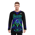 Custom Black Blue Green Gothic Personalized Hockey Jersey HCKJ01-E0601-09