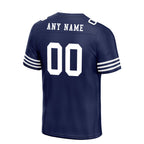 Custom Dark Blue White Striped Sleeves Personalized Authentic Football Jersey FBJ02-D06035