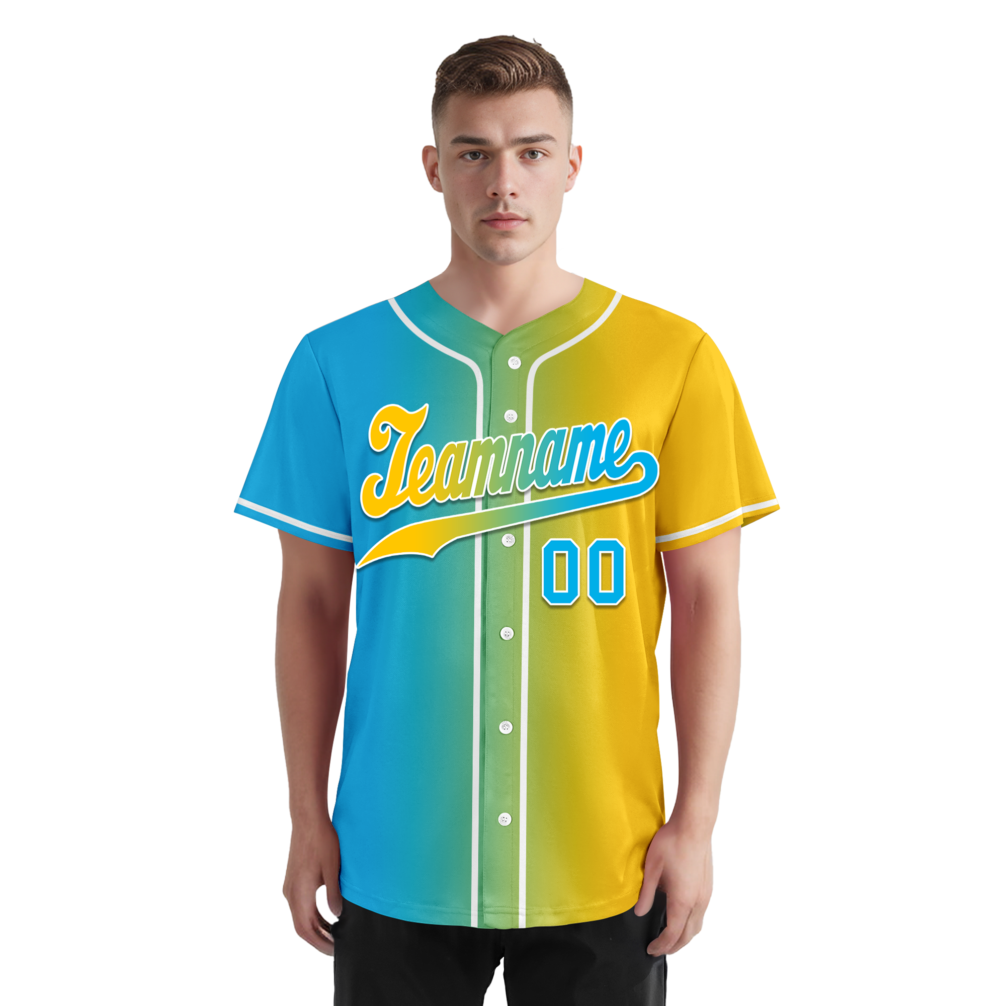 Custom Blue Yellow Gradient Fashion Personalized Authentic Baseball Jersey BSBJ01-D0a709b