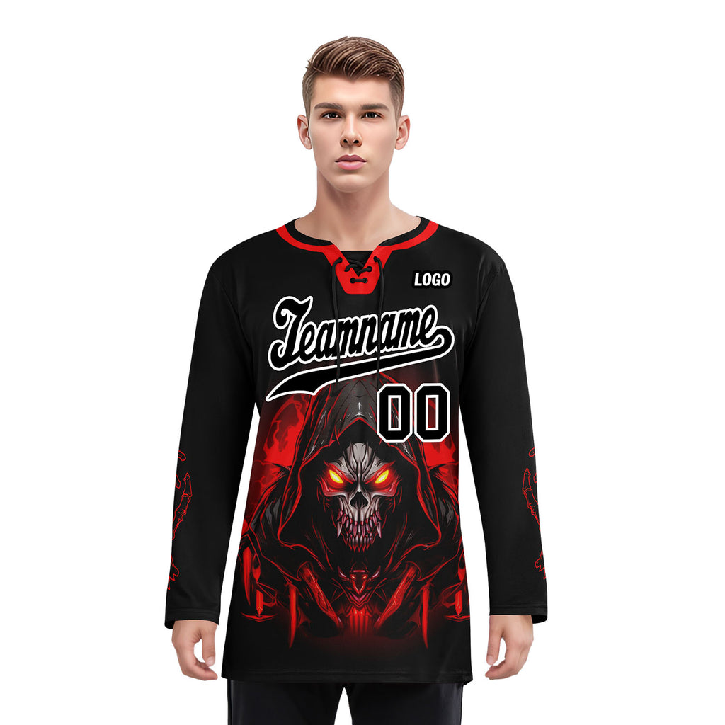 Custom Black Red Gothic Personalized Hockey Jersey HCKJ01-E0601-08