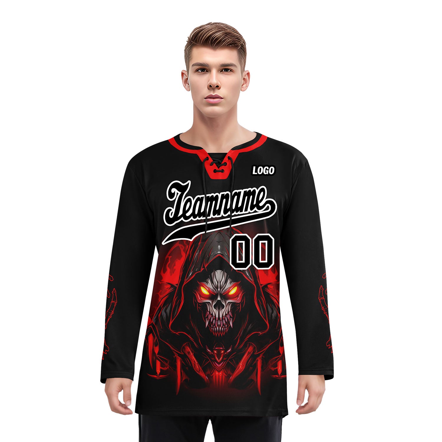 Custom Black Red Gothic Personalized Hockey Jersey HCKJ01-E0601-08