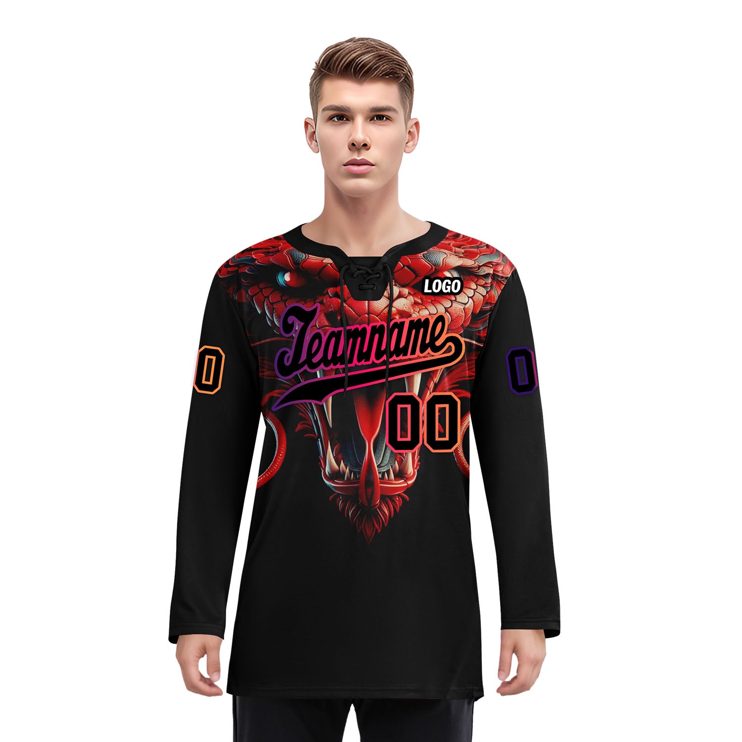 Custom Black Red Purple Orange Gothic Personalized Hockey Jersey HCKJ01-E0601-06