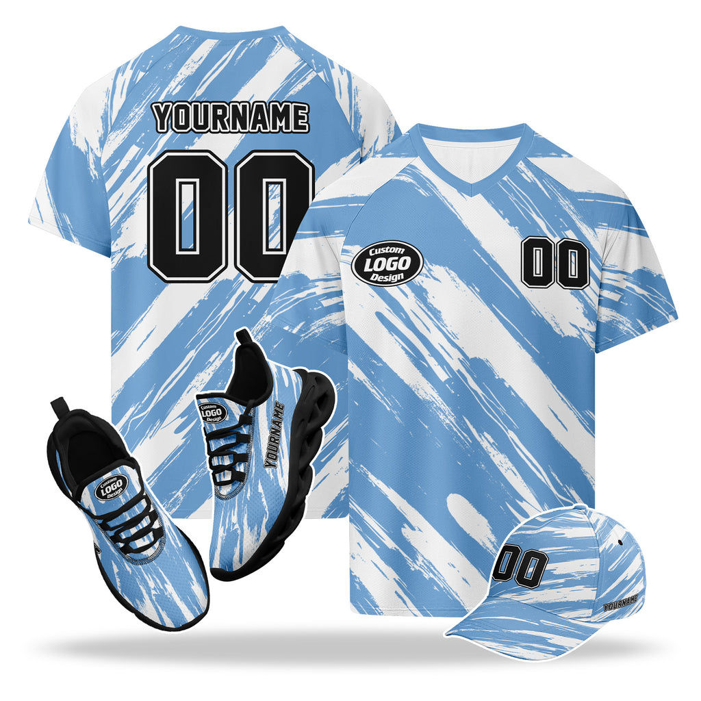 Custom 2026 World Cup Argentina High Quality Soccer Stadium Version Jersey Sneakers Sports Shoes and Hat Combo Offer Personalized Team Name and Logo ZH-F027090-3