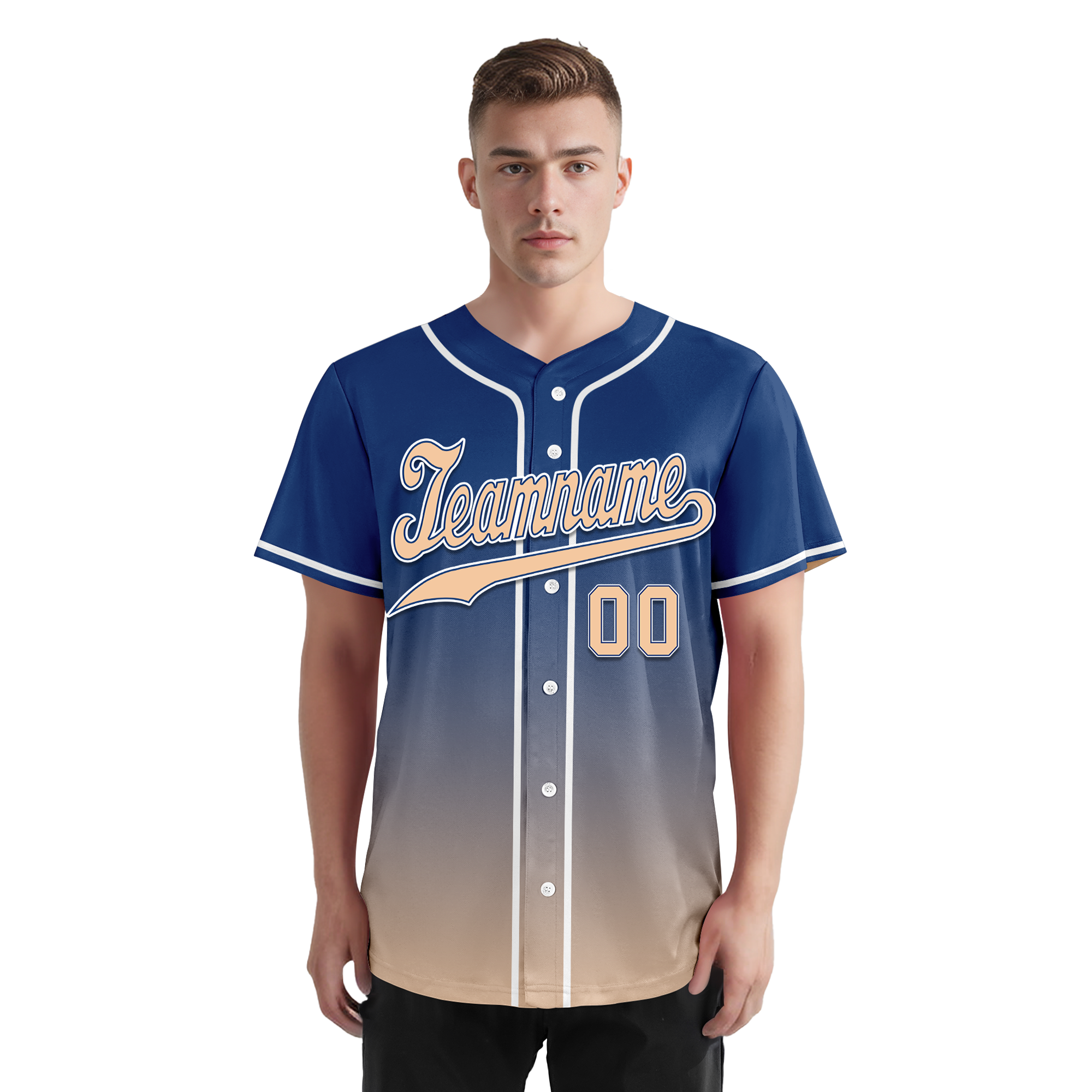 Custom Blue Beige Fade Fashion Personalized Authentic Baseball Jersey BSBJ01-D0a70da