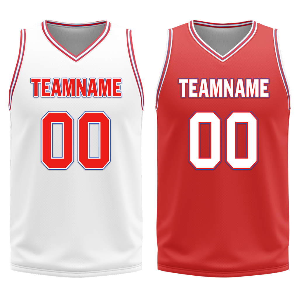 Custom White Red Classic Style Reversible Basketball Uniform Personalized COOLMAX BBJR-D017041