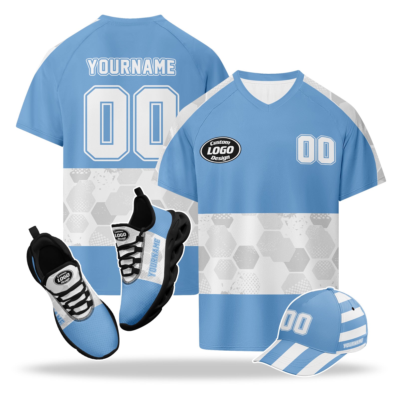 Custom 2026 World Cup Argentina High Quality Soccer Stadium Version Jersey Sneakers Sports Shoes and Hat Combo Offer Personalized Team Name and Logo ZH-F027090-5