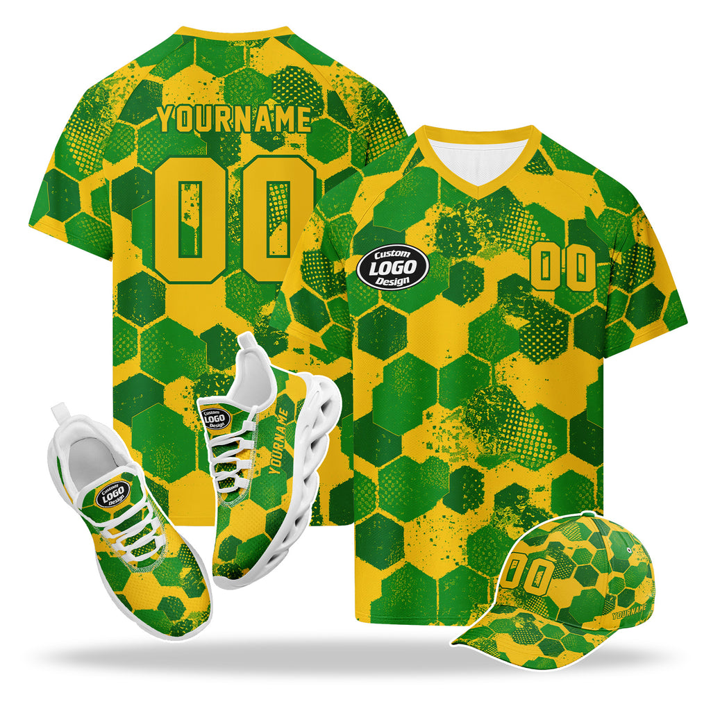 Custom 2026 World Cup Brazil High Quality Soccer Stadium Version Jersey Sneakers Sports Shoes and Hat Combo Offer Personalized Team Name and Logo ZH-F027089-4