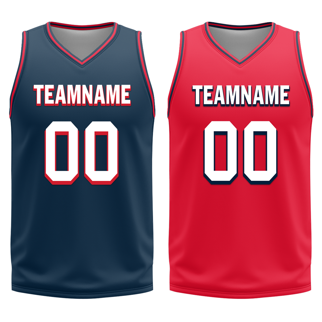 Custom Blue Red Classic Style Reversible Basketball Uniform Personalized COOLMAX BBJR-D017021