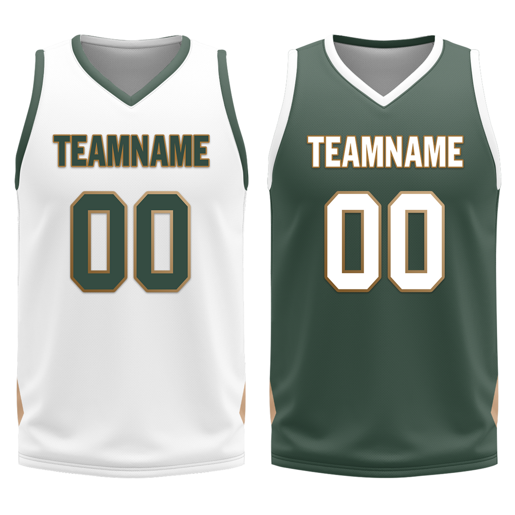 Custom White Green Classic Style Reversible Basketball Uniform Personalized COOLMAX BBJR-D017002