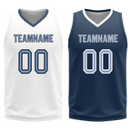 Custom White Blue Classic Style Reversible Basketball Uniform Personalized COOLMAX BBJR-D017043