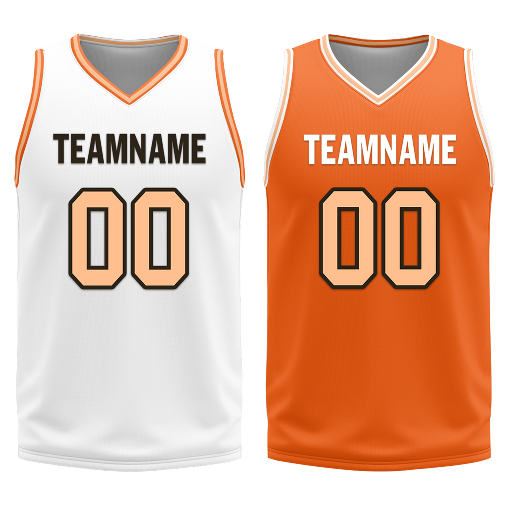 Custom White Orange Classic Style Reversible Basketball Uniform Personalized Ordinary BBJR-D017052