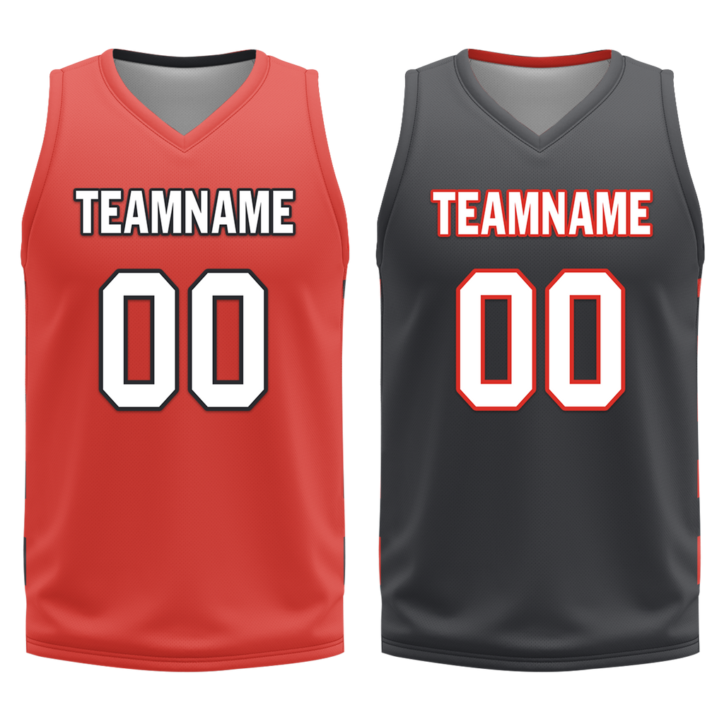 Custom Red Black Classic Style Reversible Basketball Uniform Personalized COOLMAX BBJR-D017038