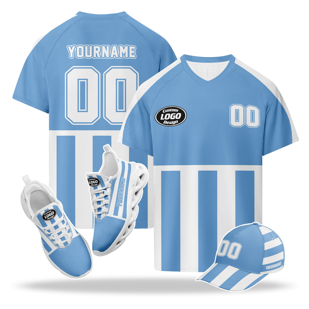 Custom 2026 World Cup Argentina High Quality Soccer Stadium Version Jersey Sneakers Sports Shoes and Hat Combo Offer Personalized Team Name and Logo ZH-F027090-4