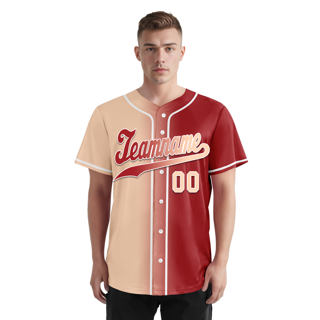 Custom Beige Red Gradient Fashion Personalized Authentic Baseball Jersey BSBJ01-D0a708f