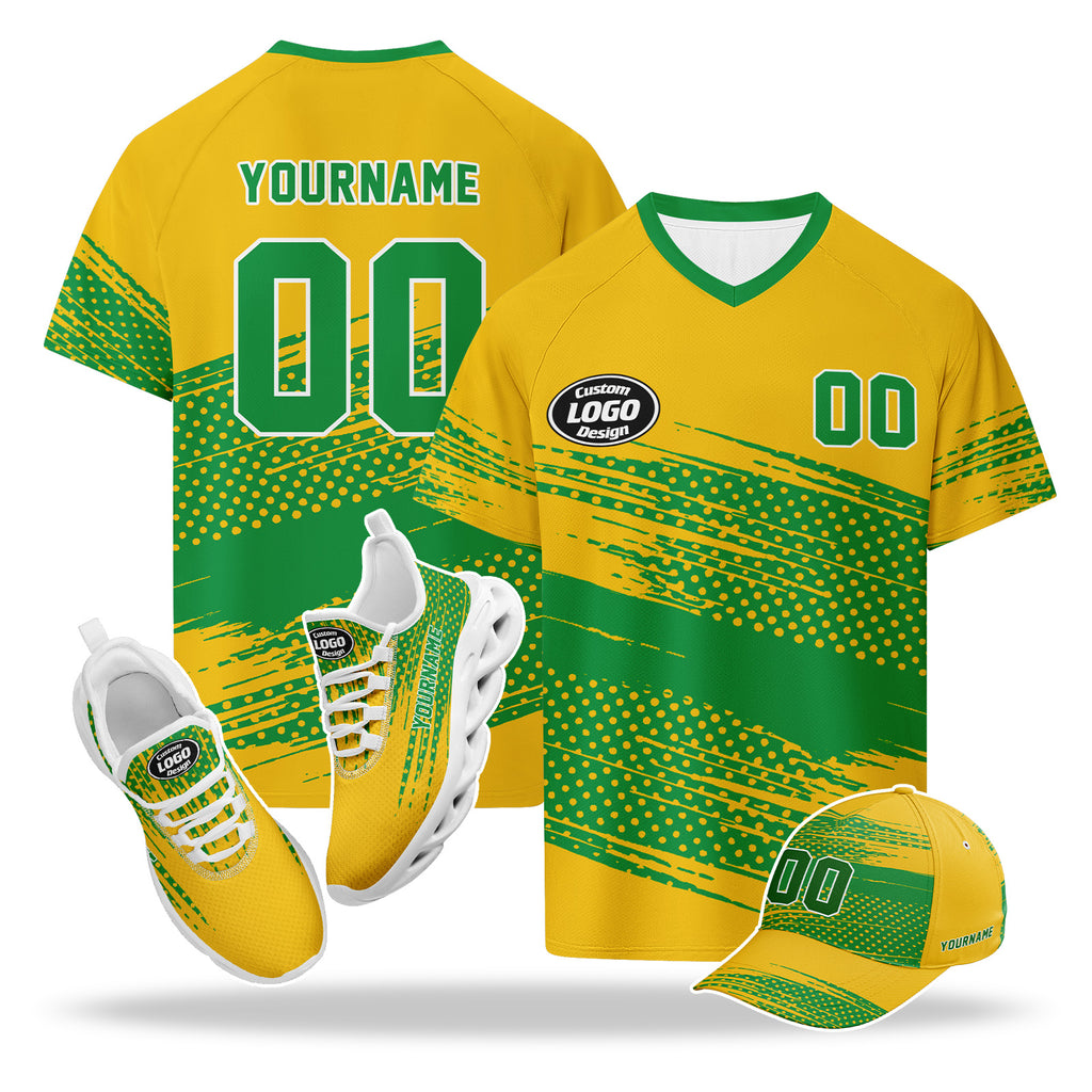 Custom 2026 World Cup Brazil High Quality Soccer Stadium Version Jersey Sneakers Sports Shoes and Hat Combo Offer Personalized Team Name and Logo ZH-F027089-5