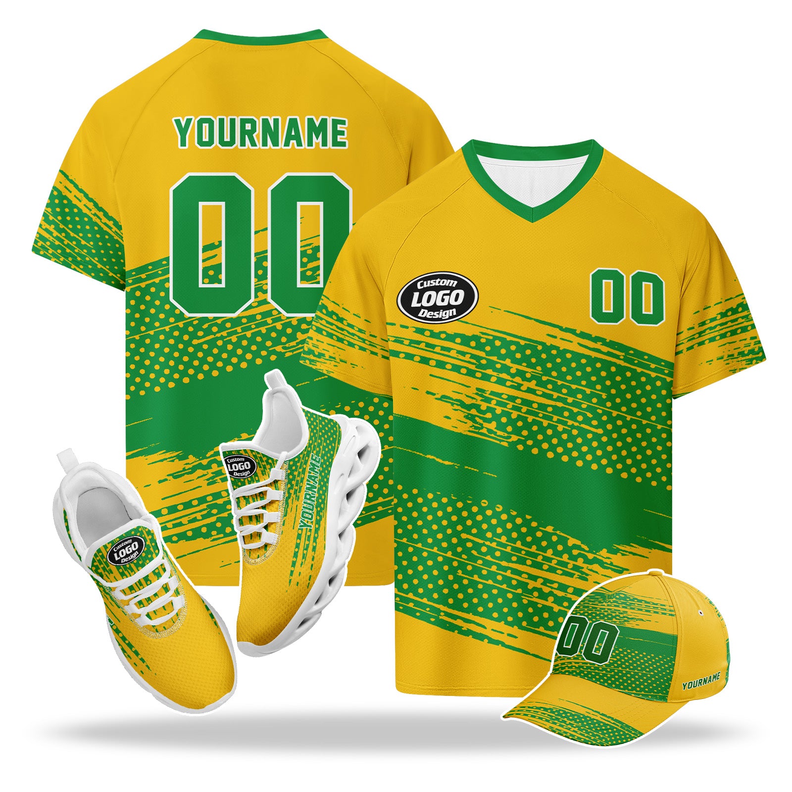 Custom 2026 World Cup Brazil High Quality Soccer Stadium Version Jersey Sneakers Sports Shoes and Hat Combo Offer Personalized Team Name and Logo ZH-F027089-5