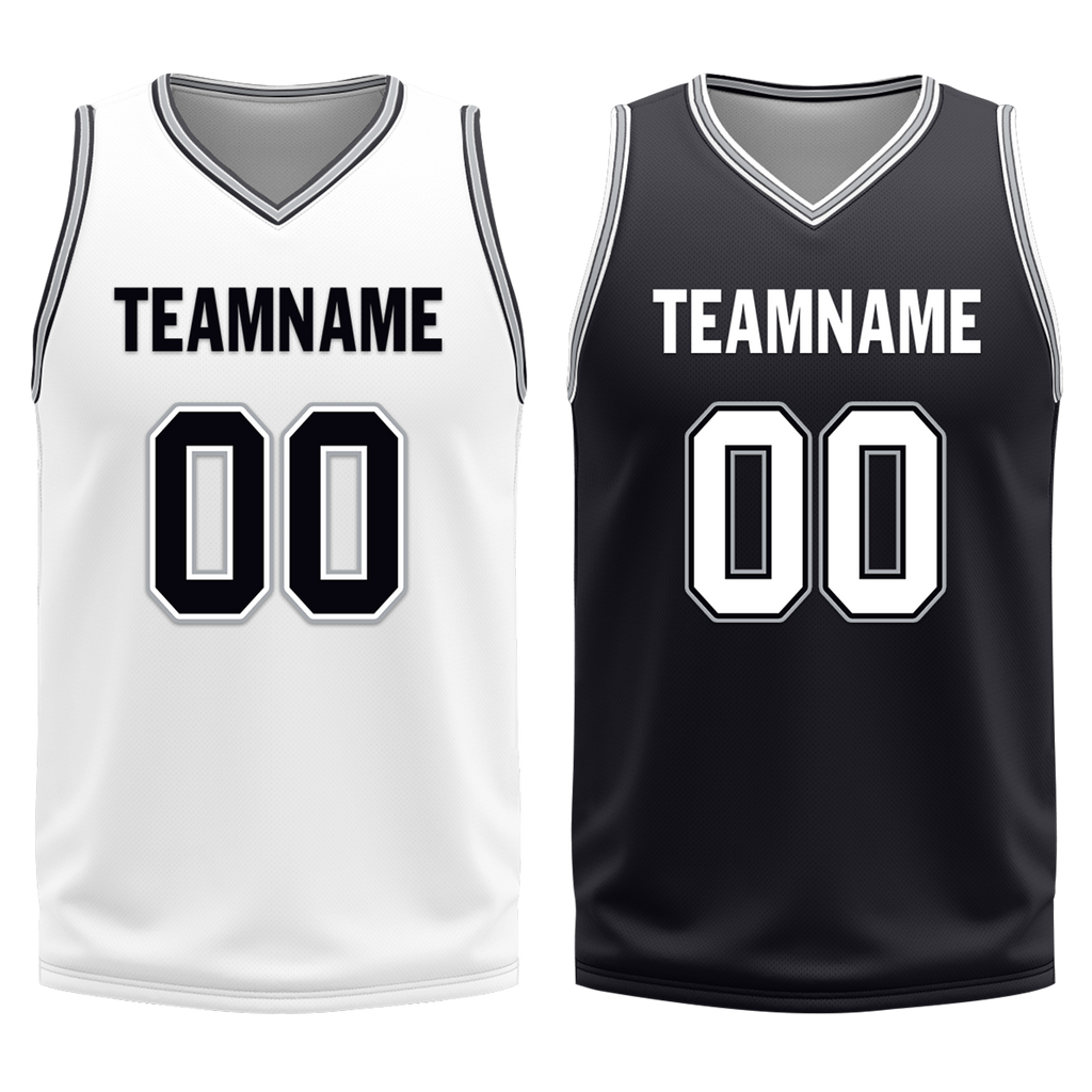 Custom White Black Classic Style Reversible Basketball Uniform Personalized COOLMAX BBJR-D017051