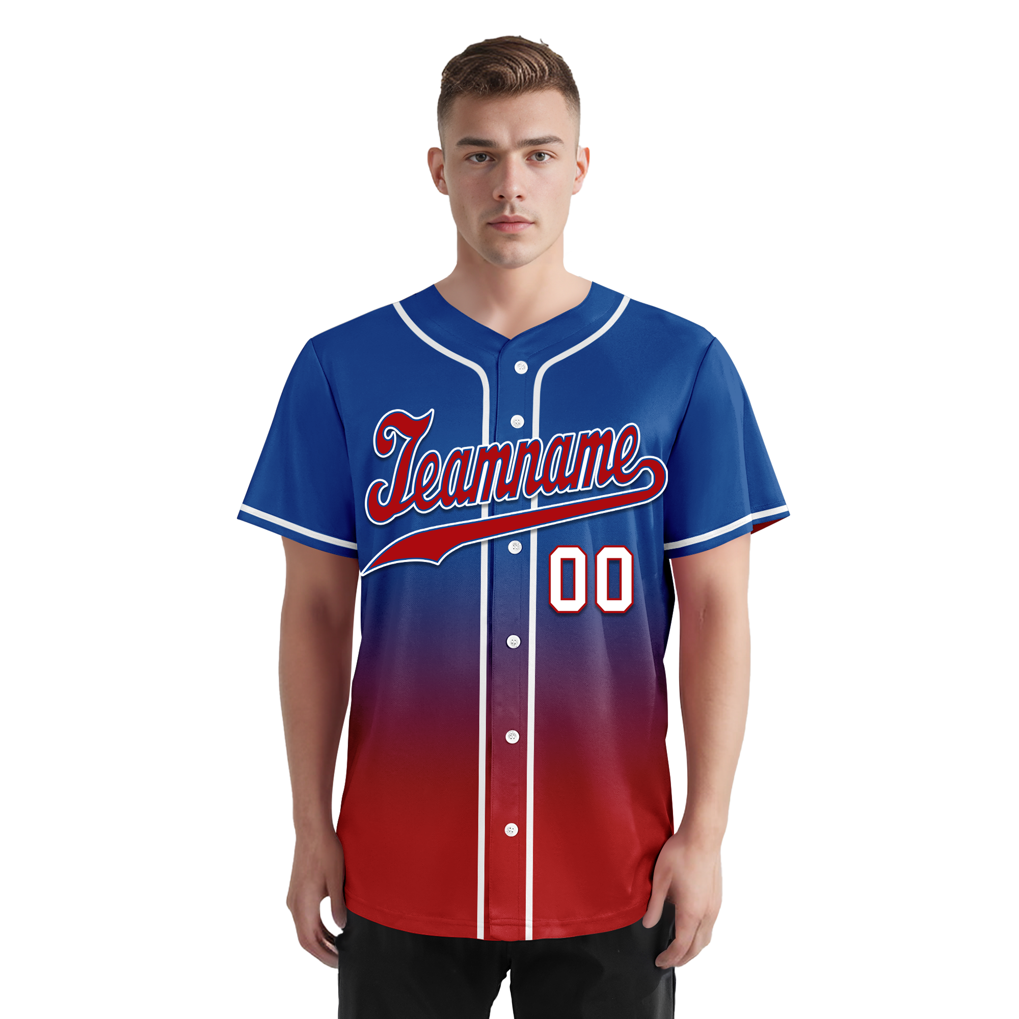 Custom Blue Red Fade Fashion Personalized Authentic Baseball Jersey BSBJ01-D0a70bd