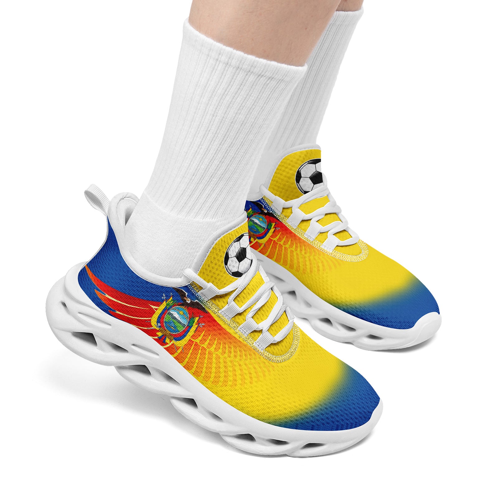 Custom Ecuador 2026 World Cup Sneakers DIY Country Flag Running Shoes Lightweight Sport Shoes Gift for Football Fans Personalized Team Name and Logo FN003-F009077-2