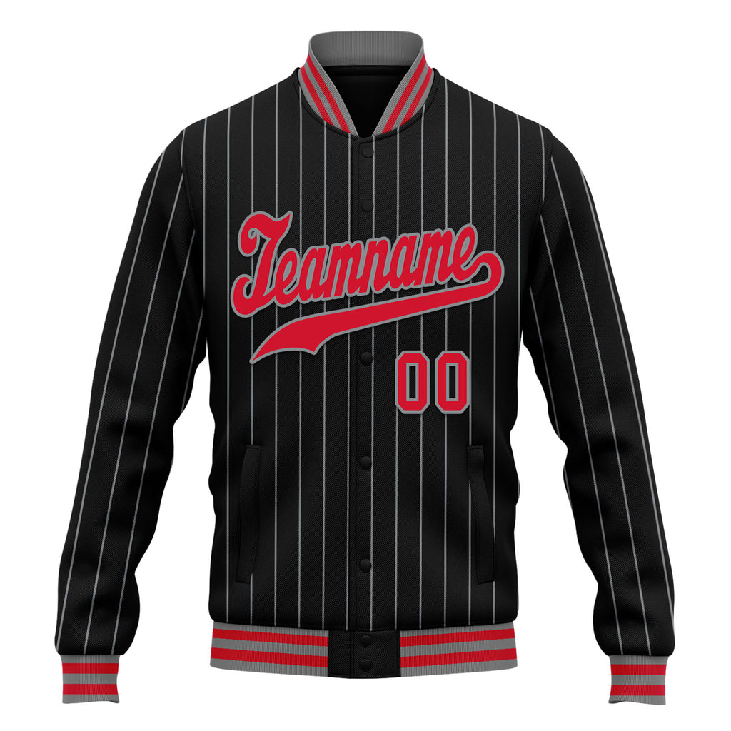 Custom Black Navy Stripe Fashion Jacket Bomber Full-Snap Varsity Letterman Personalized Jacket FZ005-D020219-27