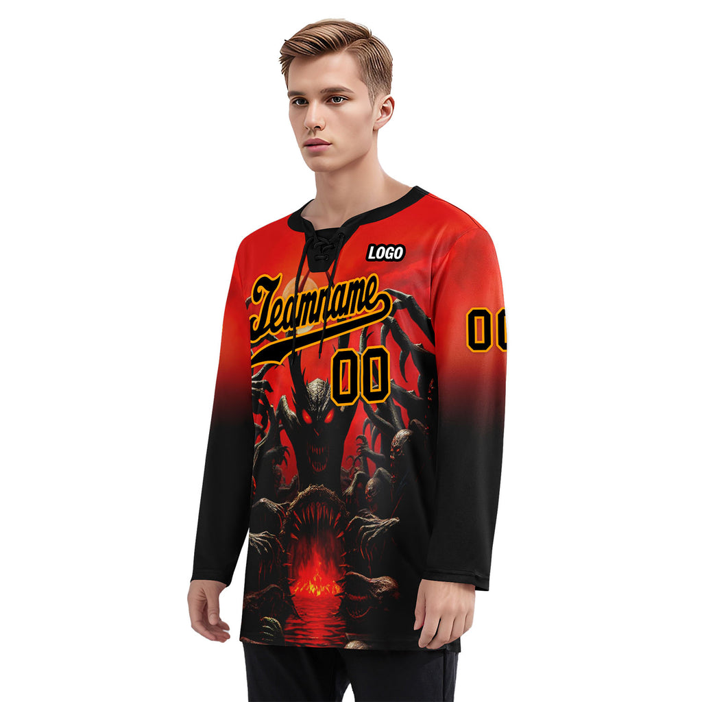 Custom Red Black Orange Gothic Personalized Hockey Jersey HCKJ01-E0601-07