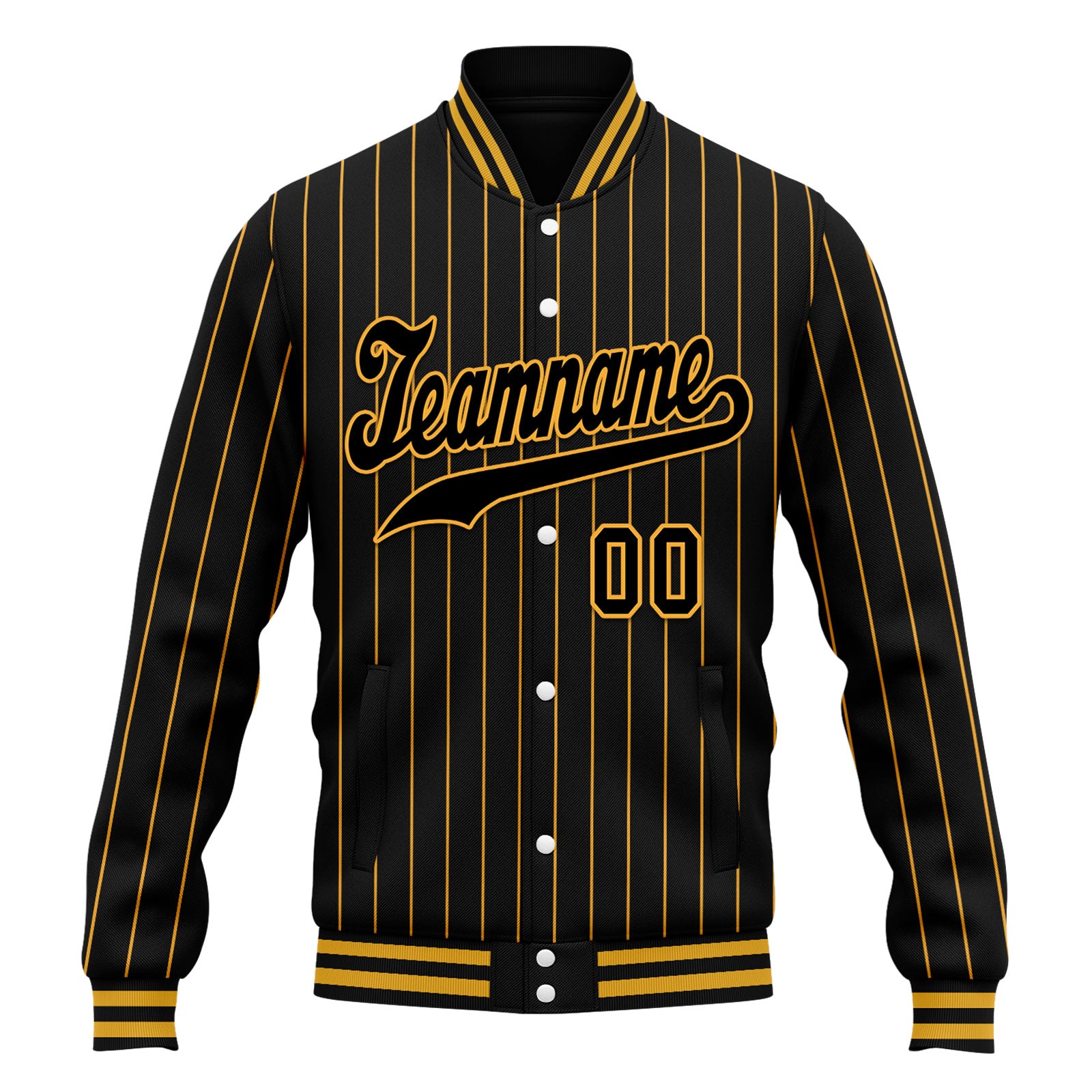 Custom White Yellow Stripe Fashion Jacket Bomber Full-Snap Varsity Letterman Personalized Jacket FZ005-D020219-10
