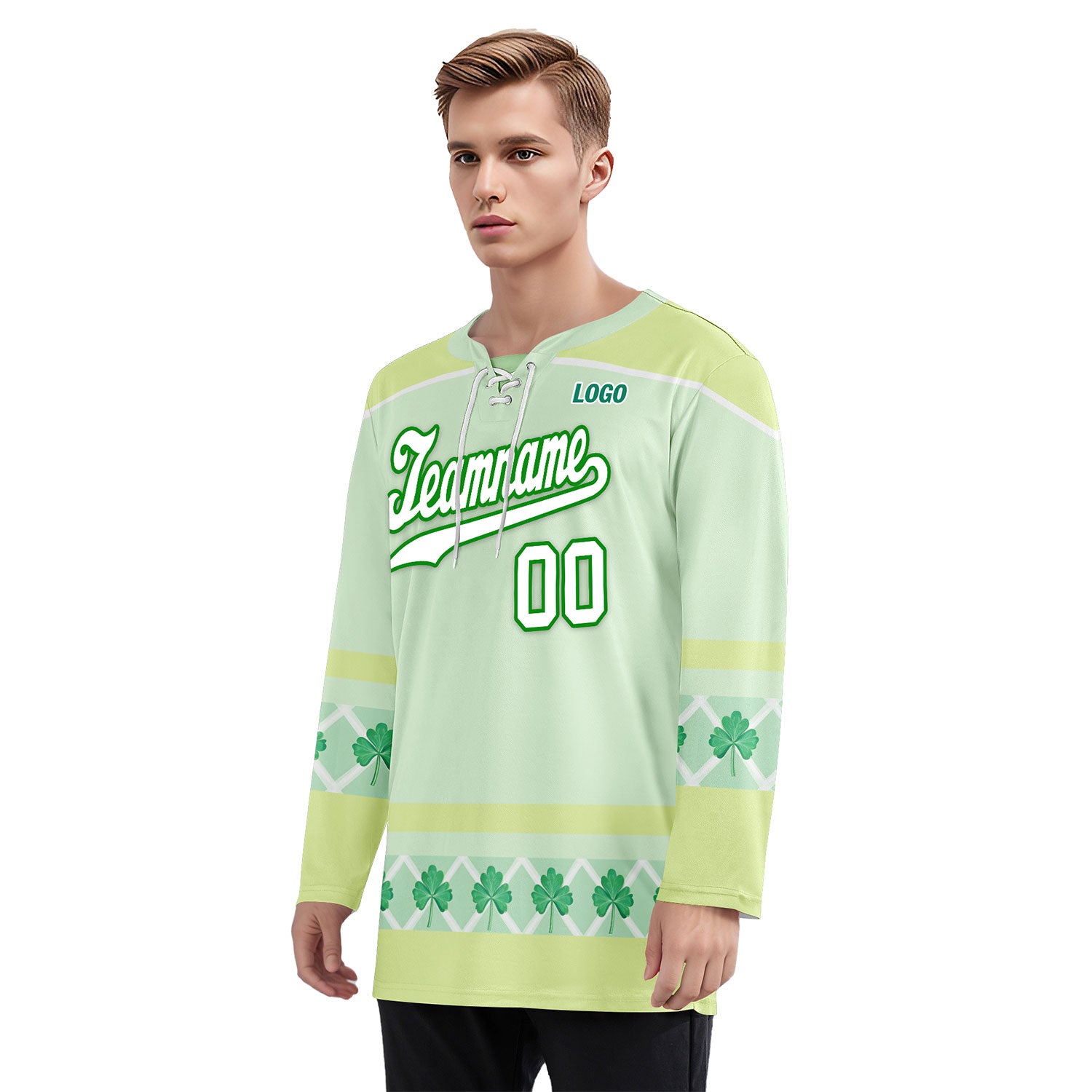 Custom Four-leaf clover Personalized Hockey Jersey HCKJ01-E0615-10