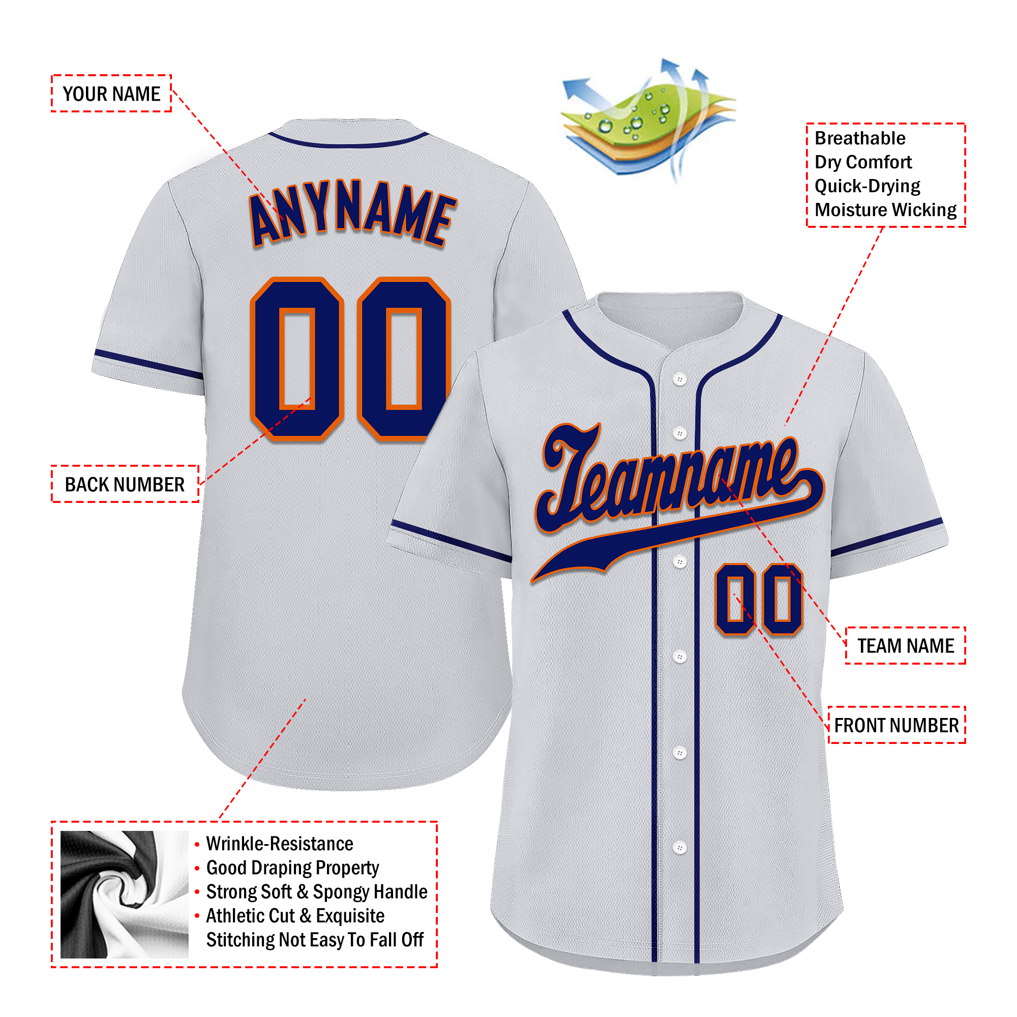 Custom Grey Classic Style Blue Personalized Authentic Baseball Jersey BSBJ01-bd0fabb