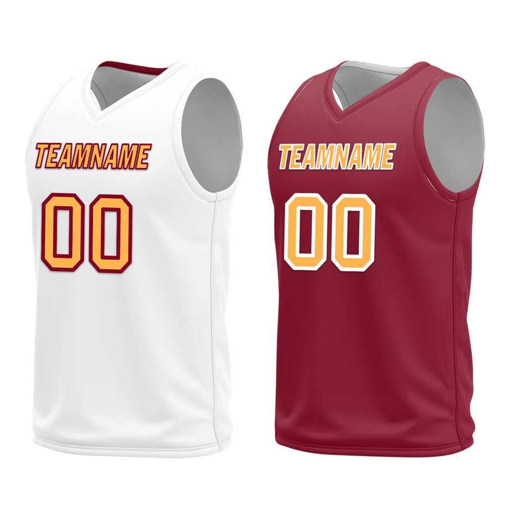 Custom White Red Classic Style Reversible Basketball Uniform Personalized COOLMAX BBJR-D017012