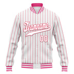 Custom White Pink Stripe Fashion Jacket Bomber Full-Snap Varsity Letterman Personalized Jacket FZ005-D020219-6