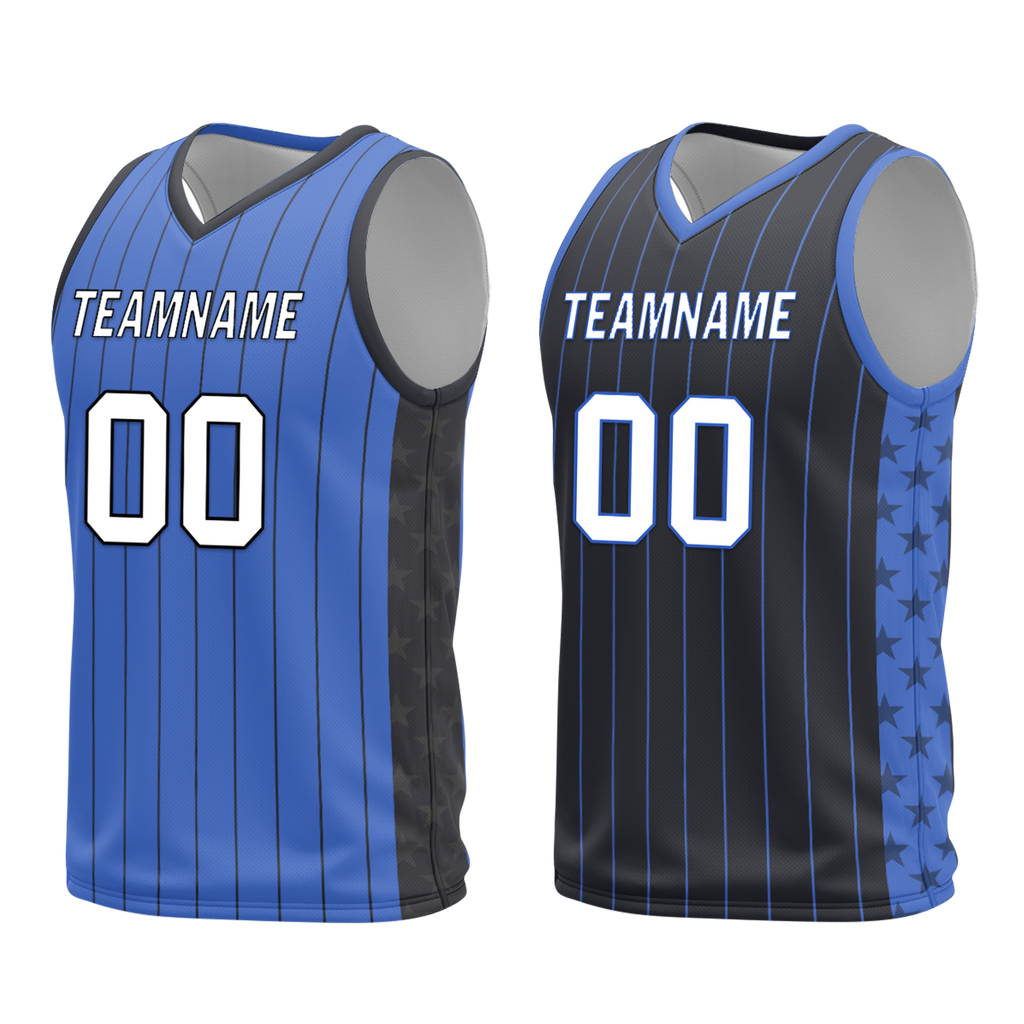 Custom Blue Black Classic Style Reversible Basketball Uniform Personalized COOLMAX BBJR-D017055