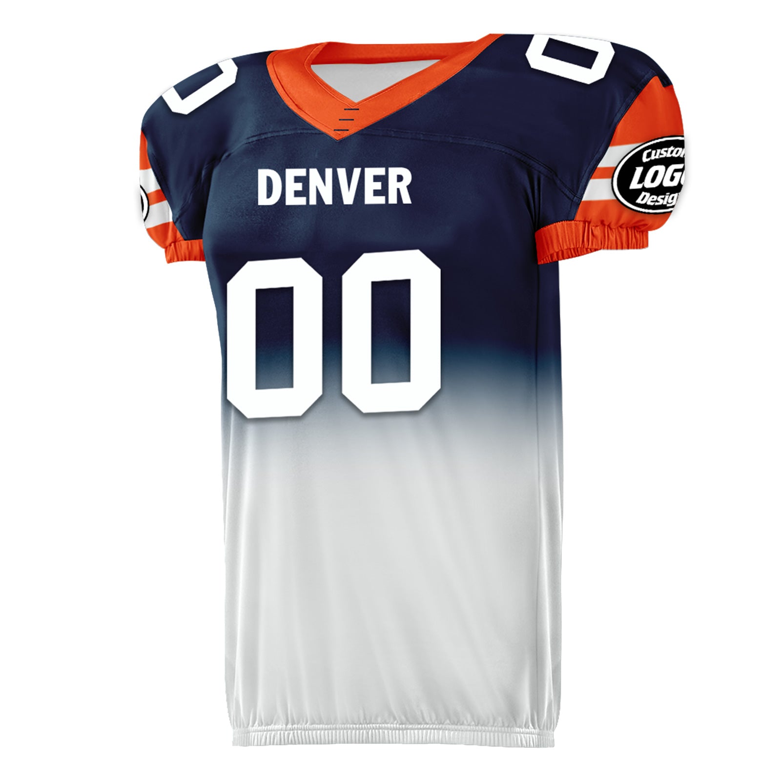 Custom Blue Orange White Fade Fashion Denver High-Performance American Football Jersey FBJ06-D020252-10