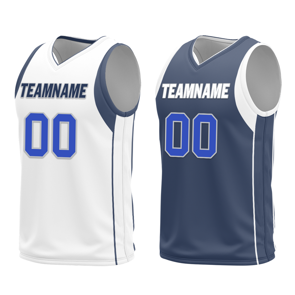 Custom White Blue Classic Style Reversible Basketball Uniform Personalized COOLMAX BBJR-D017054