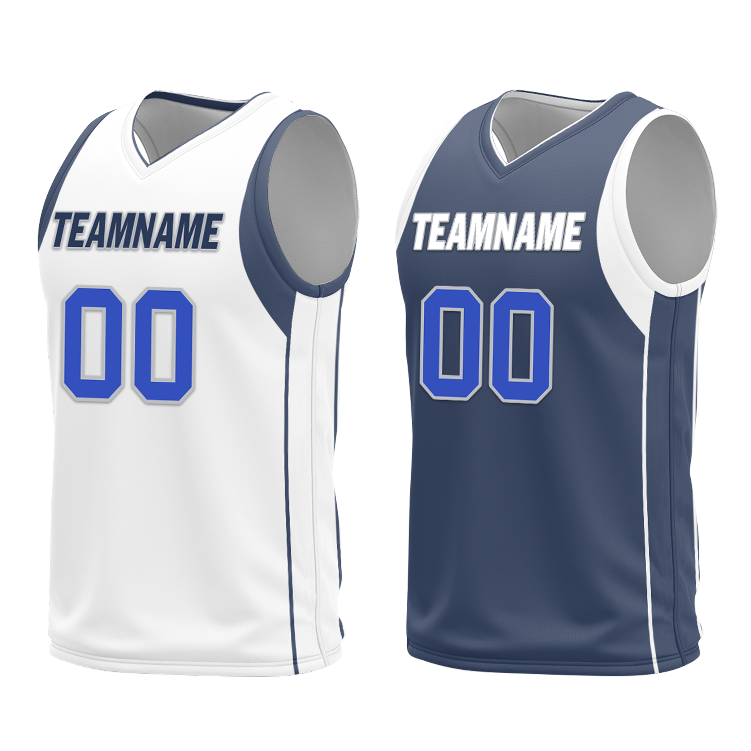 Custom White Blue Classic Style Reversible Basketball Uniform Personalized COOLMAX BBJR-D017054