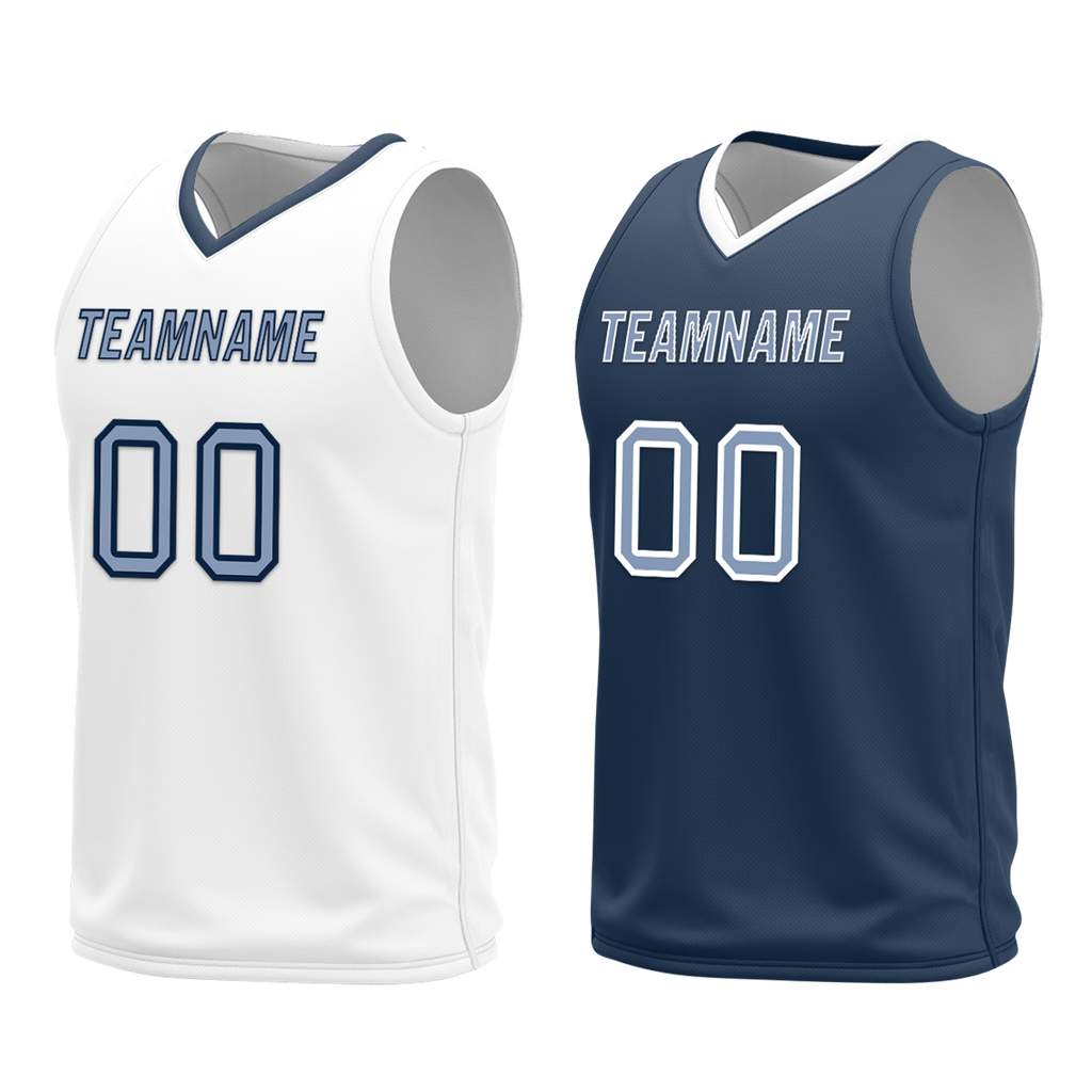 Custom White Blue Classic Style Reversible Basketball Uniform Personalized COOLMAX BBJR-D017043