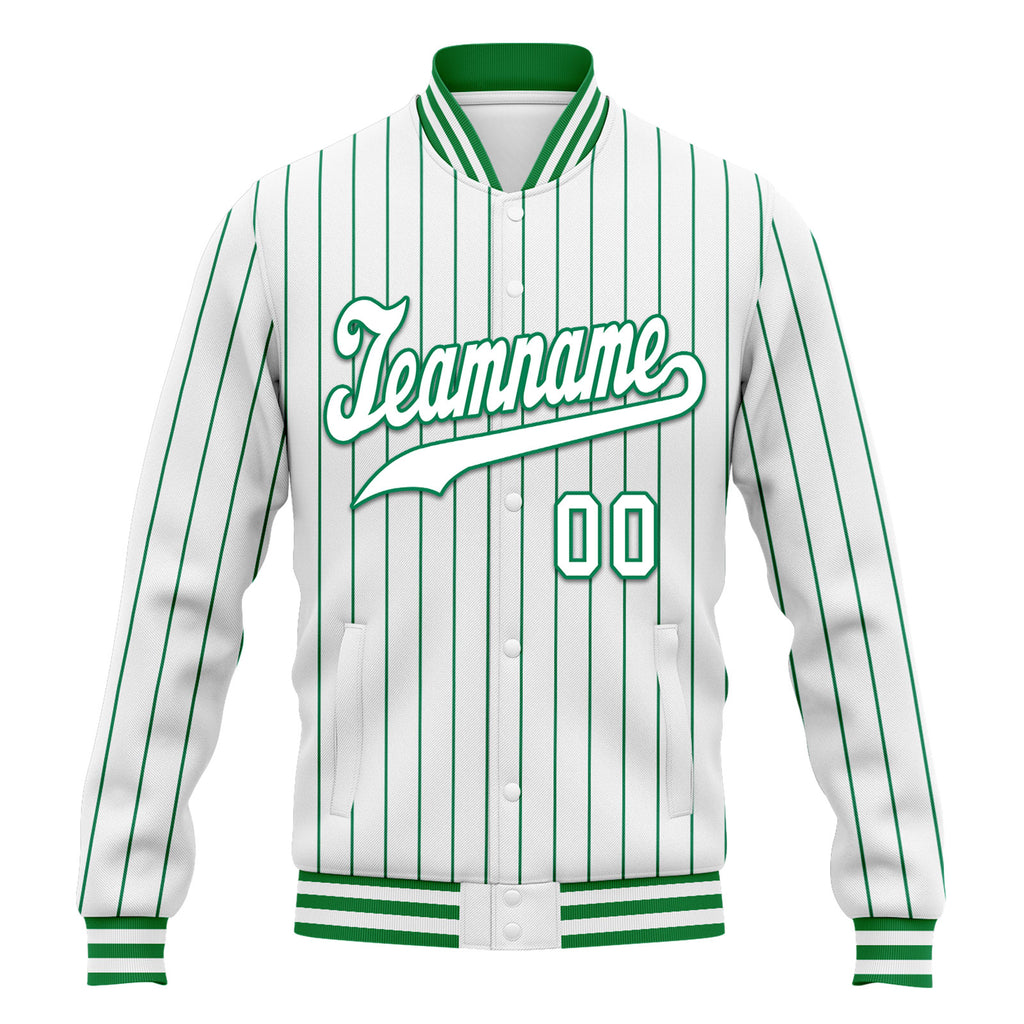 Custom White Green Stripe Fashion Jacket Bomber Full-Snap Varsity Letterman Personalized Jacket FZ005-D020219-7