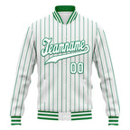 Custom White Green Stripe Fashion Jacket Bomber Full-Snap Varsity Letterman Personalized Jacket FZ005-D020219-7