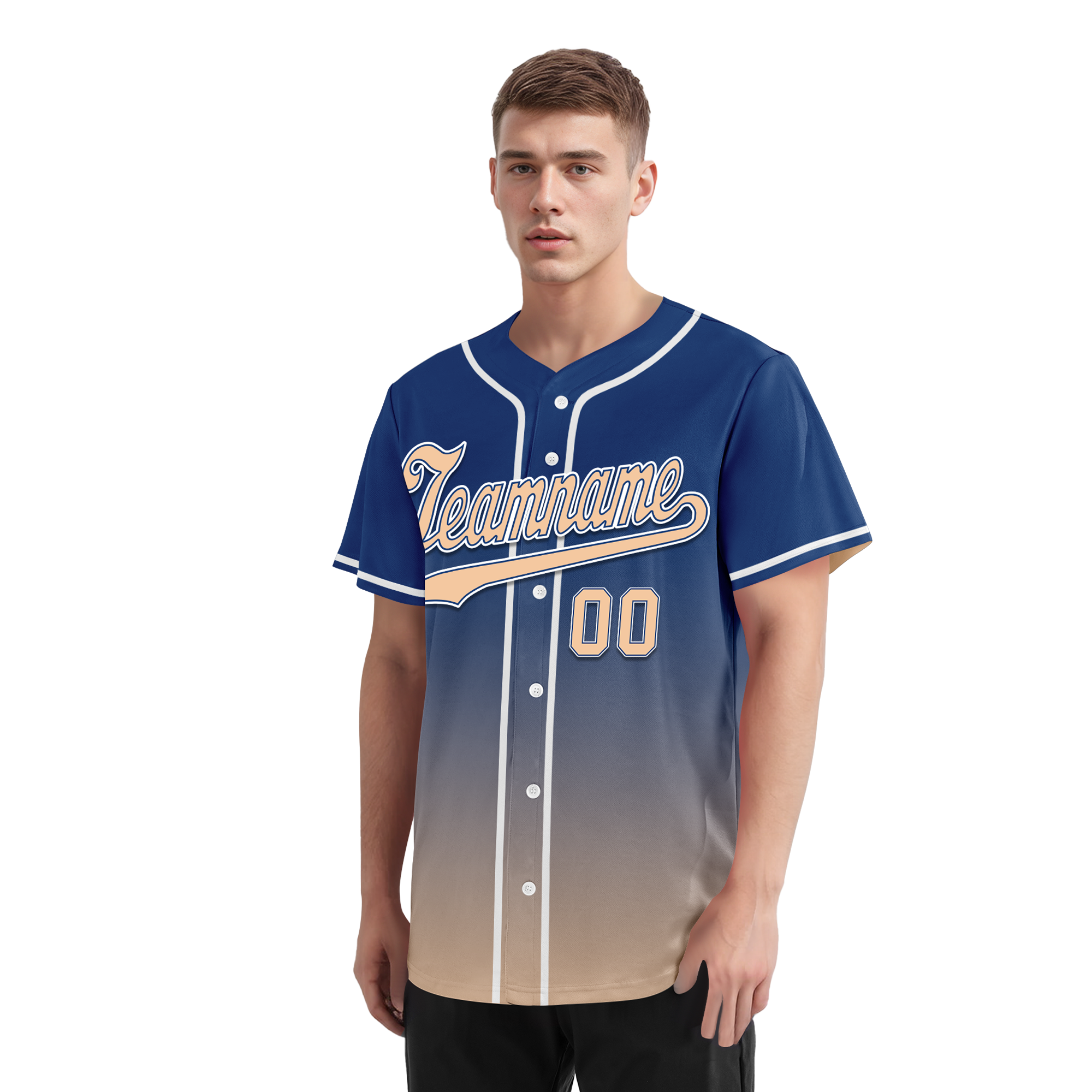 Custom Blue Beige Fade Fashion Personalized Authentic Baseball Jersey BSBJ01-D0a70da