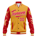 Custom Yellow Red Raglan Sleeves Jacket Bomber Full-Snap Varsity Letterman Personalized Jacket FZ005-D023002-6