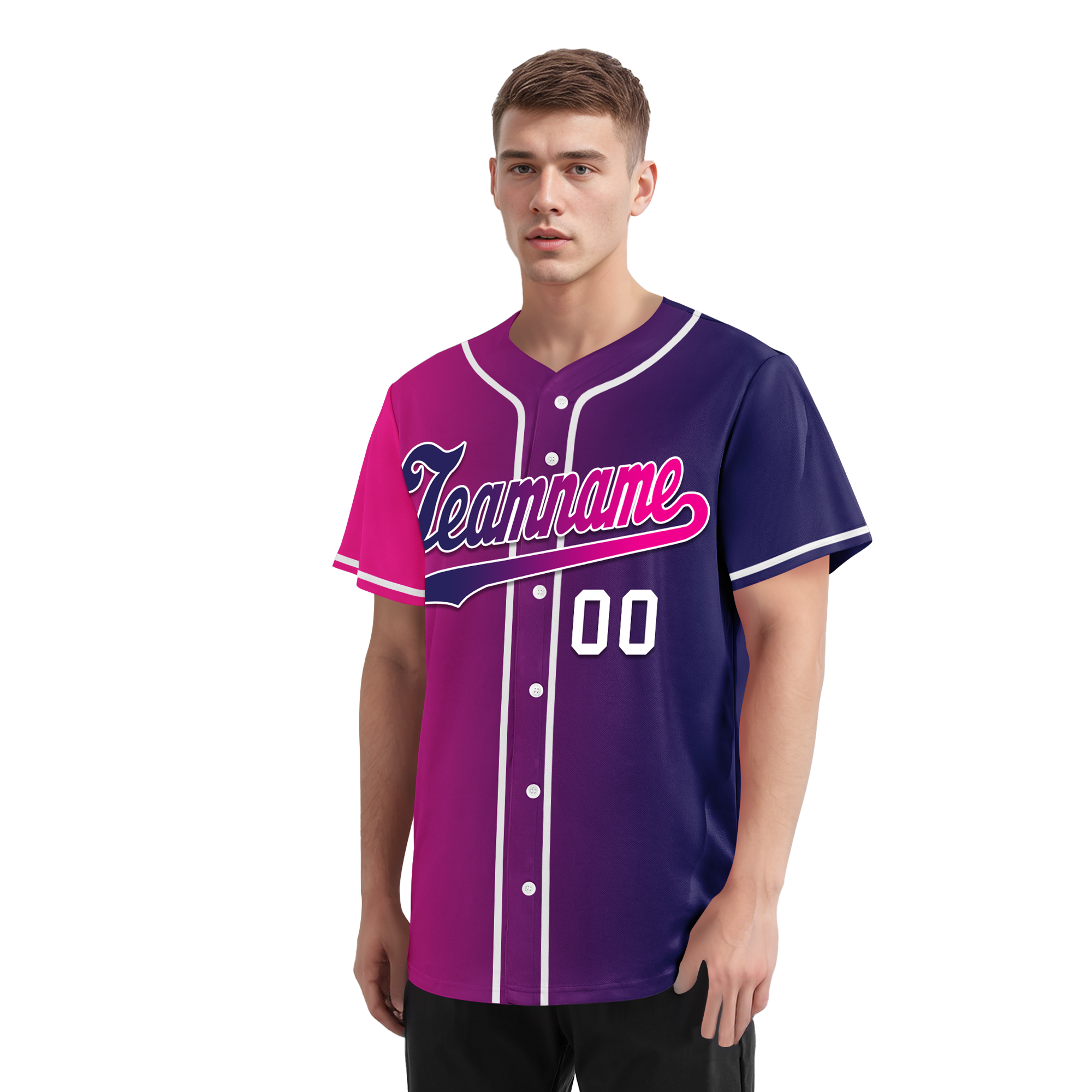 Custom Pink Blue Gradient Fashion Personalized Authentic Baseball Jersey BSBJ01-D0a7aab
