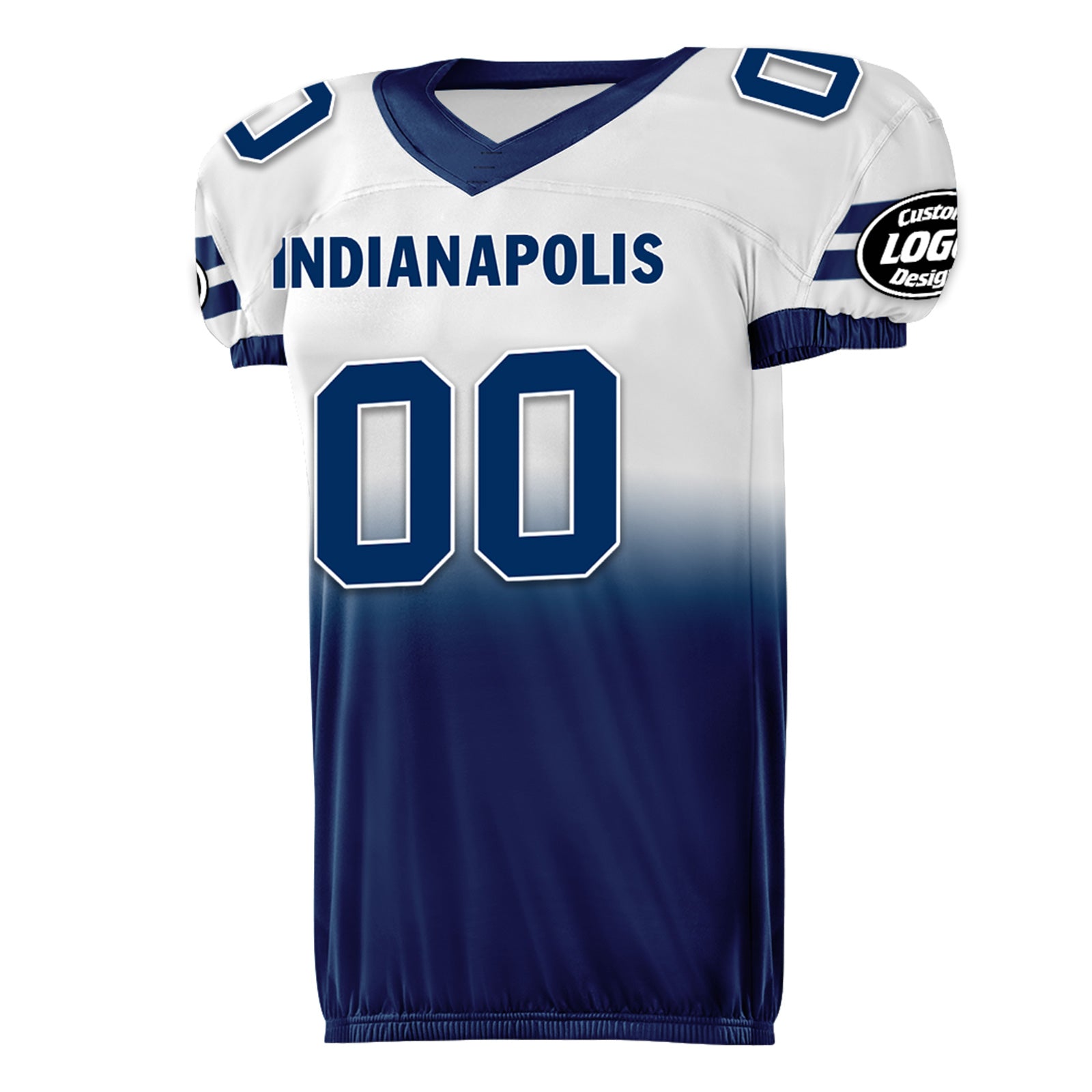 Custom White Blue Fade Fashion Indianapolis High-Performance American Football Jersey FBJ06-D020252-14