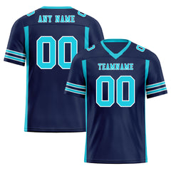 Custom Navy Blue Turquoise Striped Sleeves Personalized Authentic Football Jersey FBJ02-D06079