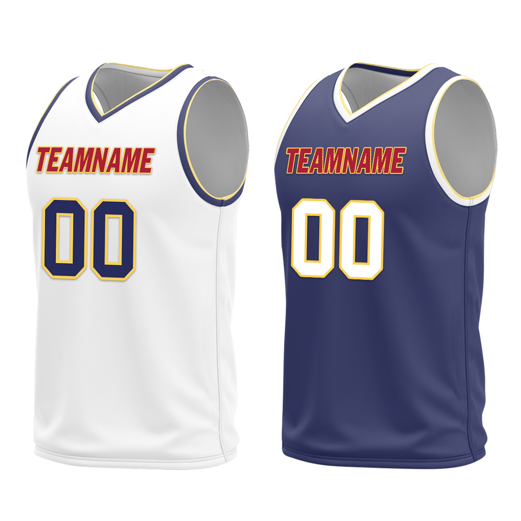 Custom White Blue Classic Style Reversible Basketball Uniform Personalized COOLMAX BBJR-D017030