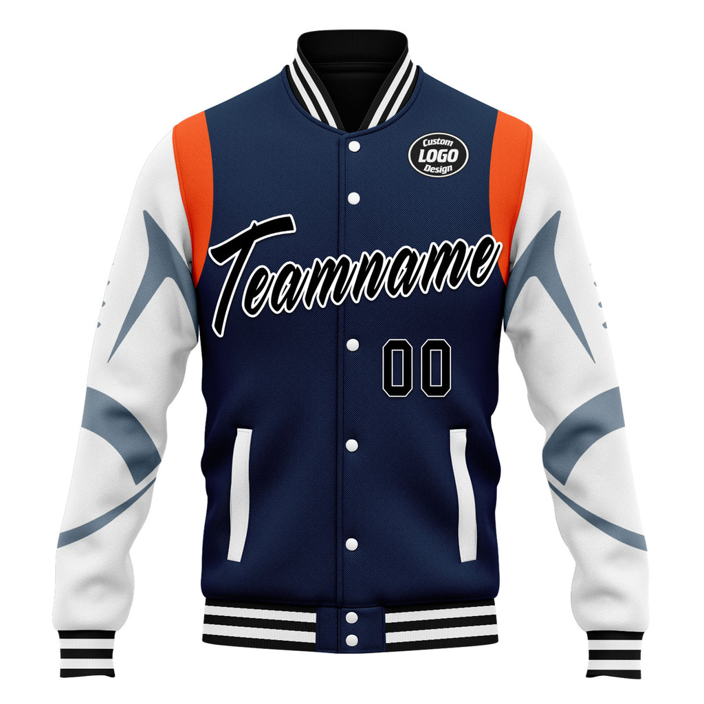 Custom Blue Denver Jacket Bomber Full-Snap Varsity Letterman Personalized Jacket FZ005-D025004-12