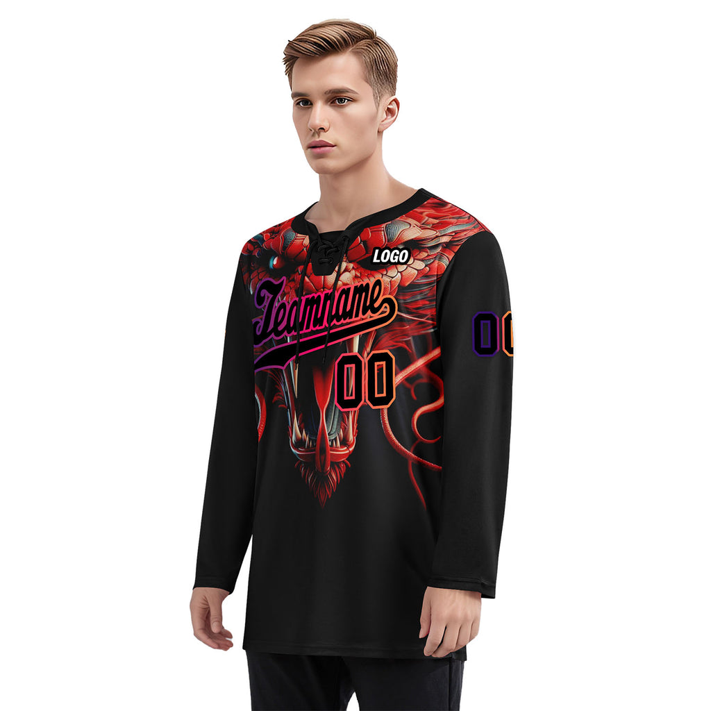 Custom Black Red Purple Orange Gothic Personalized Hockey Jersey HCKJ01-E0601-06