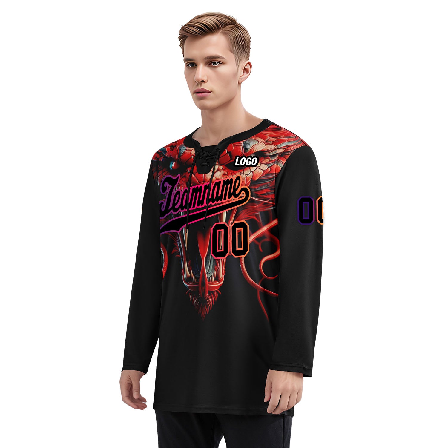 Custom Black Red Purple Orange Gothic Personalized Hockey Jersey HCKJ01-E0601-06