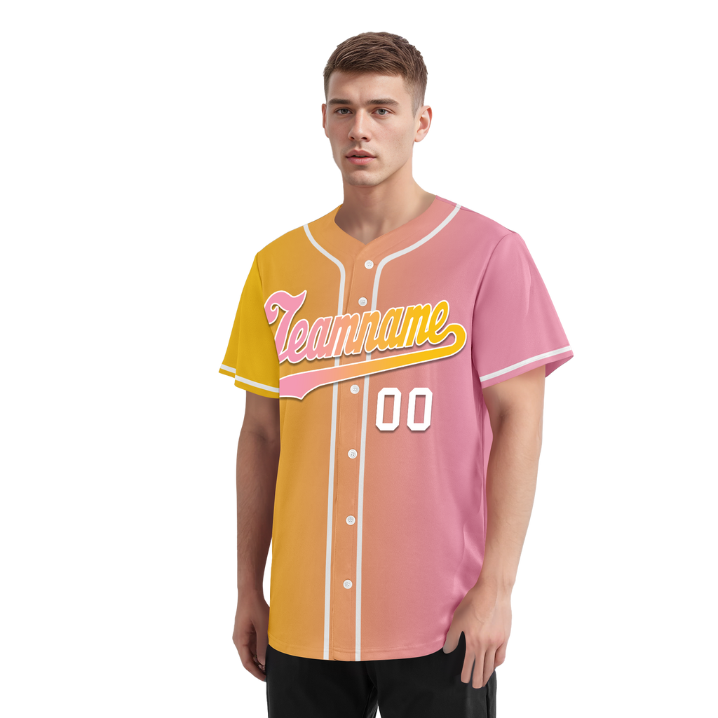 Custom Yellow Pink Gradient Fashion Personalized Authentic Baseball Jersey BSBJ01-D0a7aac
