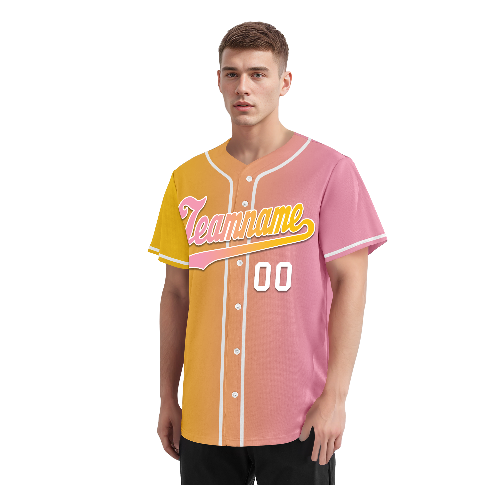 Custom Yellow Pink Gradient Fashion Personalized Authentic Baseball Jersey BSBJ01-D0a7aac
